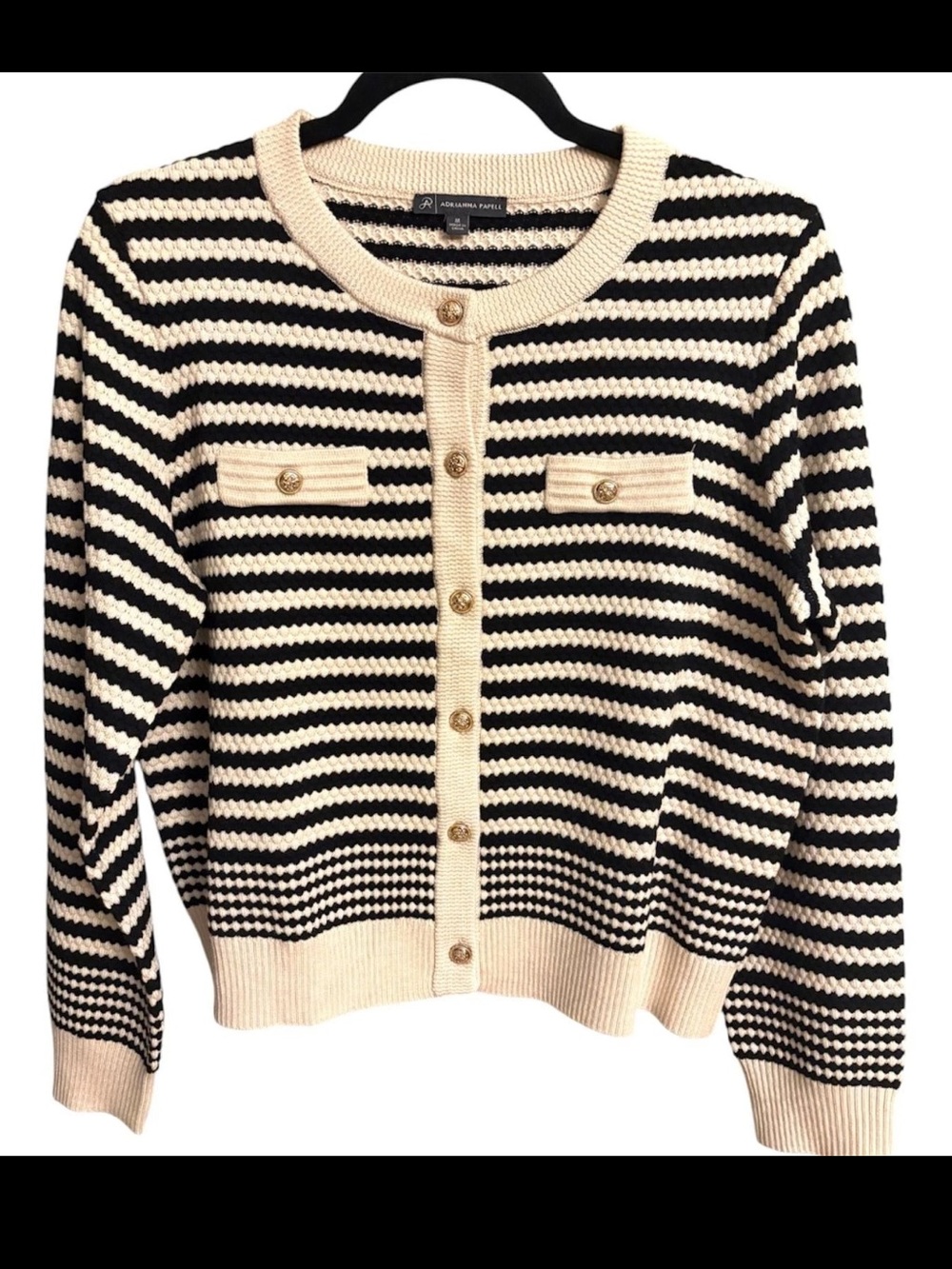 Adrianna Papell Cream & Black Striped Button-Front Cardigan